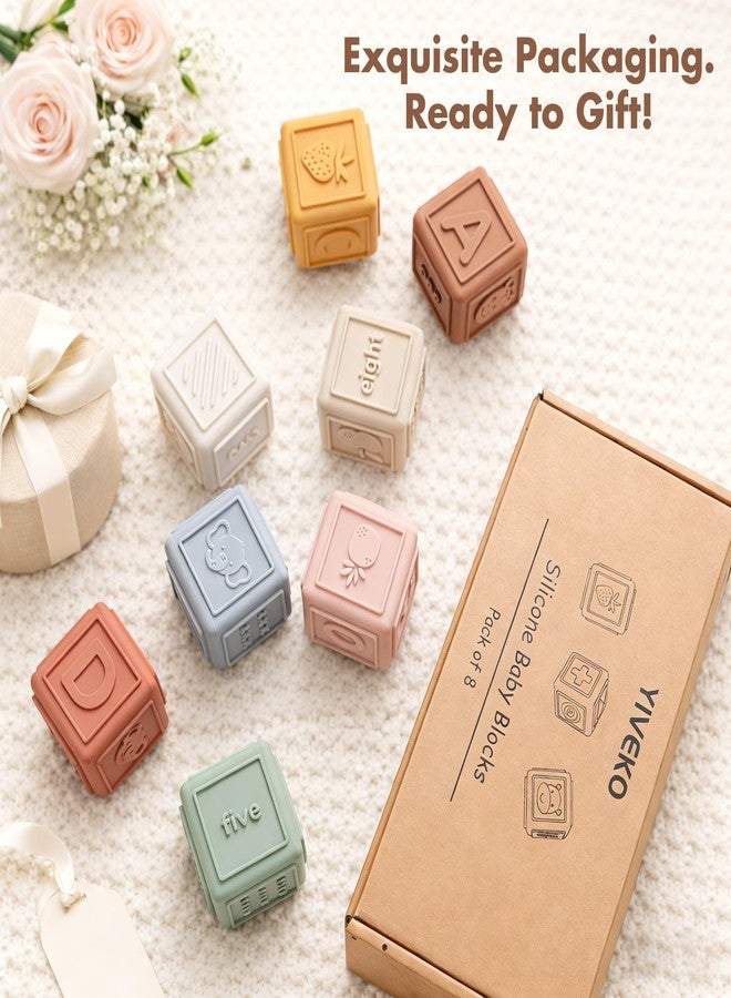 YIVEKO Baby Blocks Stacking for Babies Silicone Soft Building Blocks Teethers Montessori Toys for Babies Education Toys for Toddler Baby 8 PCS-Gentle - Image 4
